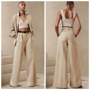 NWT Banana Republic Cruise Wide-Leg Pant cream oyster pearl